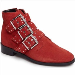 Topshop red suede buckle boots